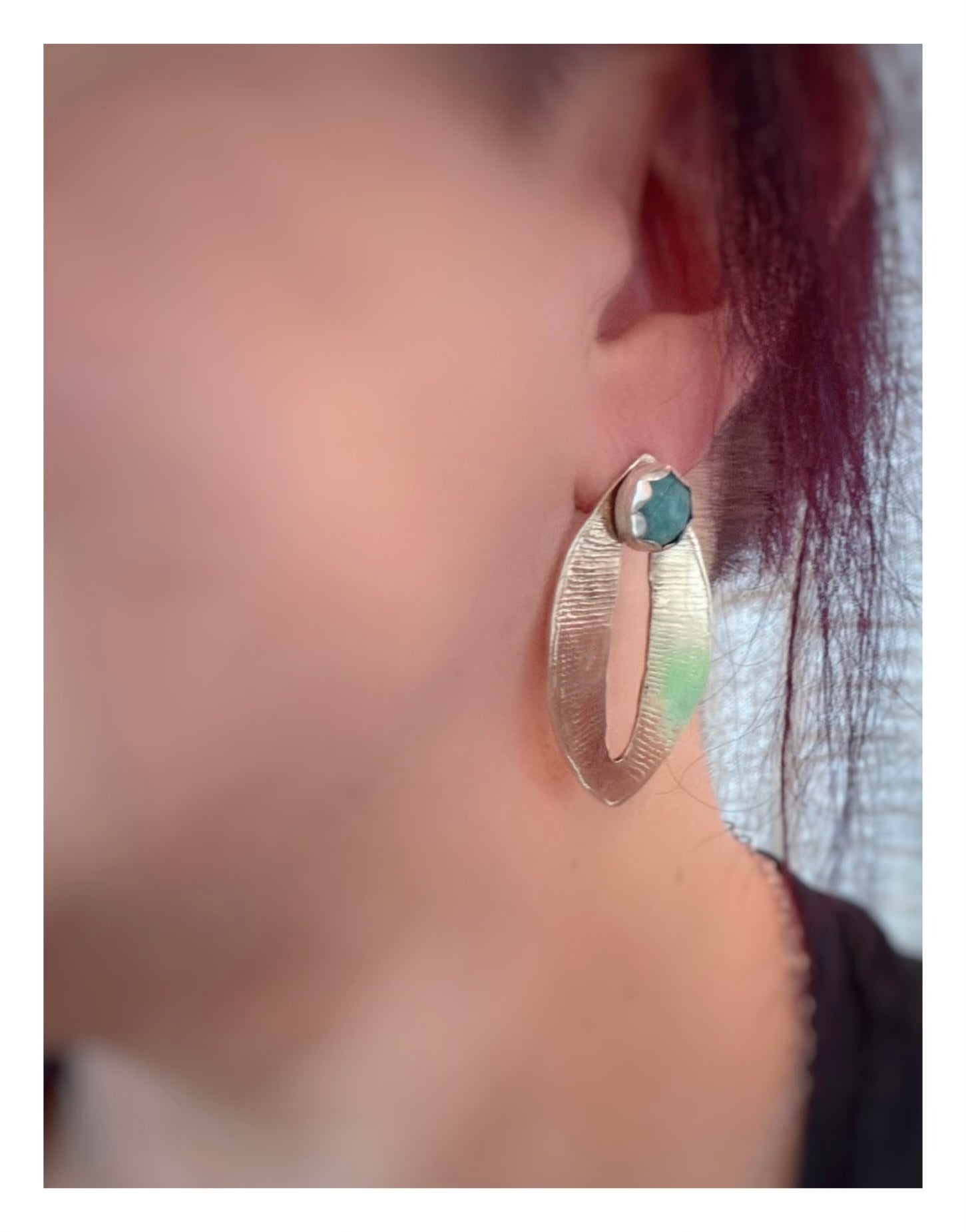 Rose-Cut Amazonite Sterling Silver with Gold Leaf Pattern Ear Jacket Earrings