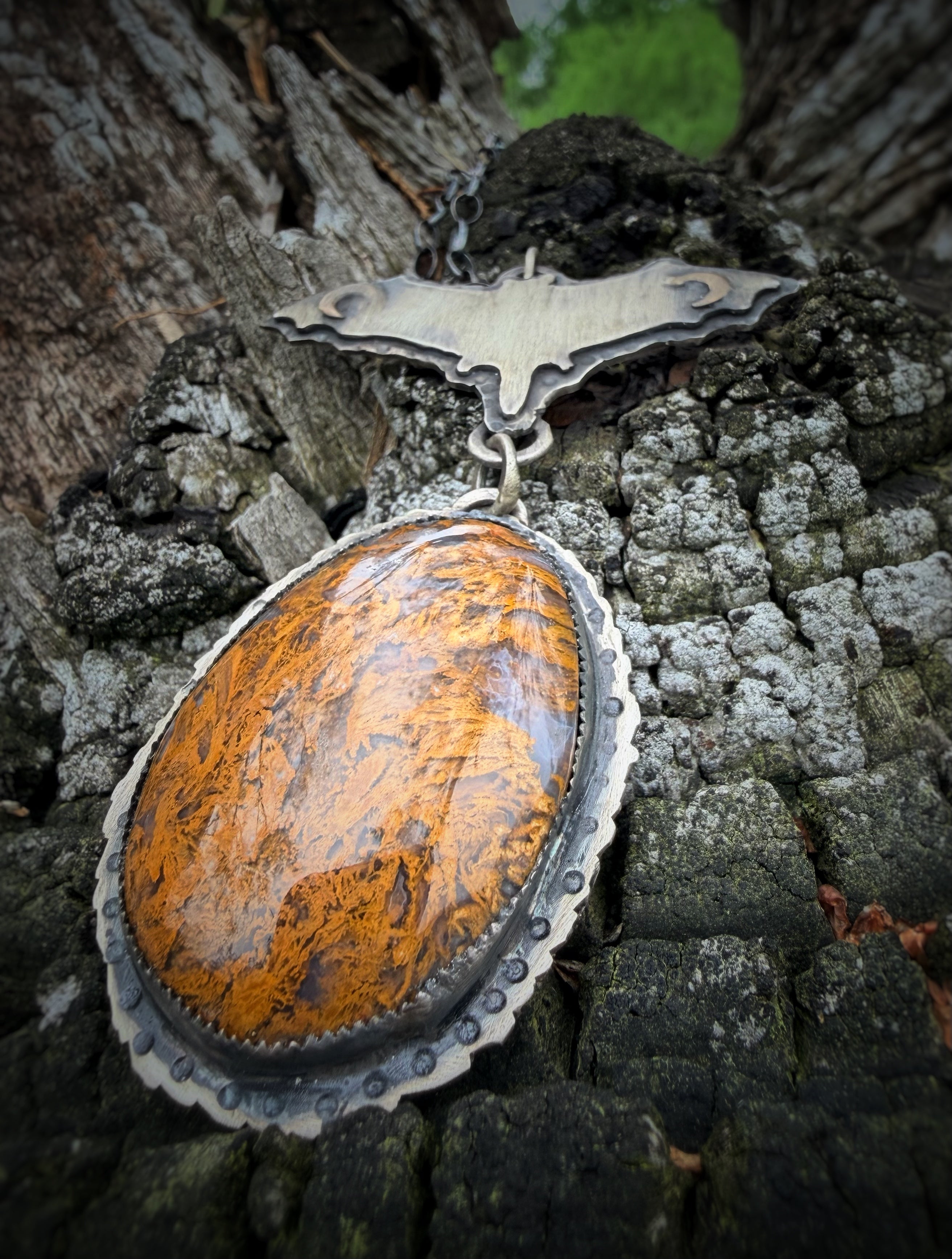 Texas Moss Agate Bat Stars at Night Necklace